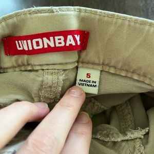 Dark grey and khaki pants. Size 5. Straight legged jeans, stretchy.